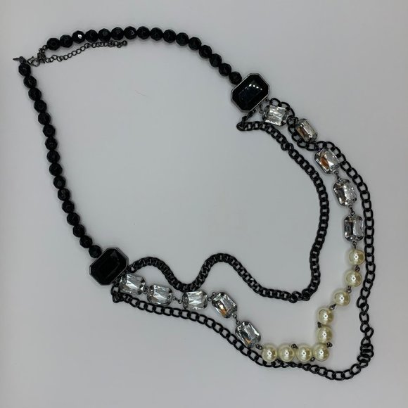 SAO Multi Strand Statement Necklace Black White Clear Fashion Jewelry J720 - Picture 3 of 5